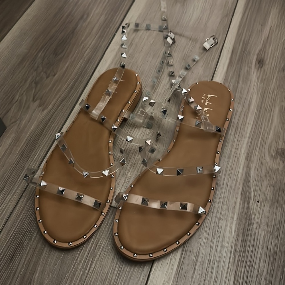 Nicole Miller transparent spiked lace up sandals size 10